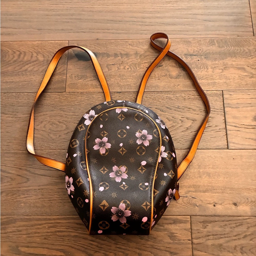 Vintage Retro Jacquard Monogram Logo Sakura Flower Cherry Blossom Backpack
